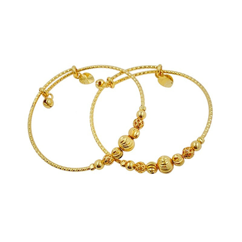 Fashion Copper Plated Gold Bracelet Push Pull Beaded Gold Bell Women's Bracelet Gift Jewelry
