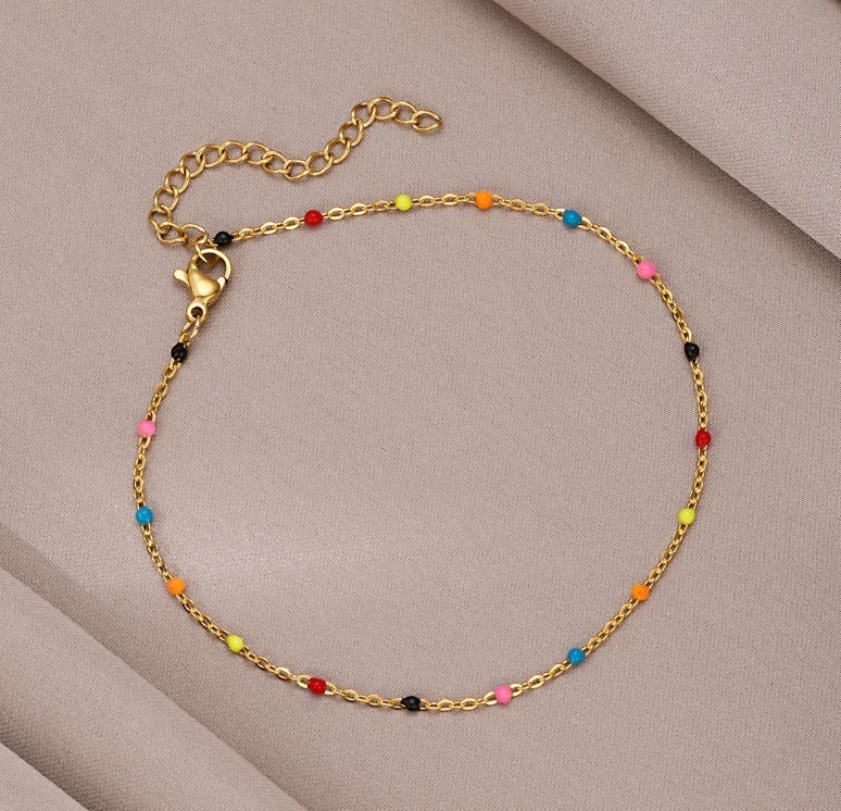 Dopamine style ankle chains with colorful beads inlaid with Bohemian style minimalist women's summer beach accessories