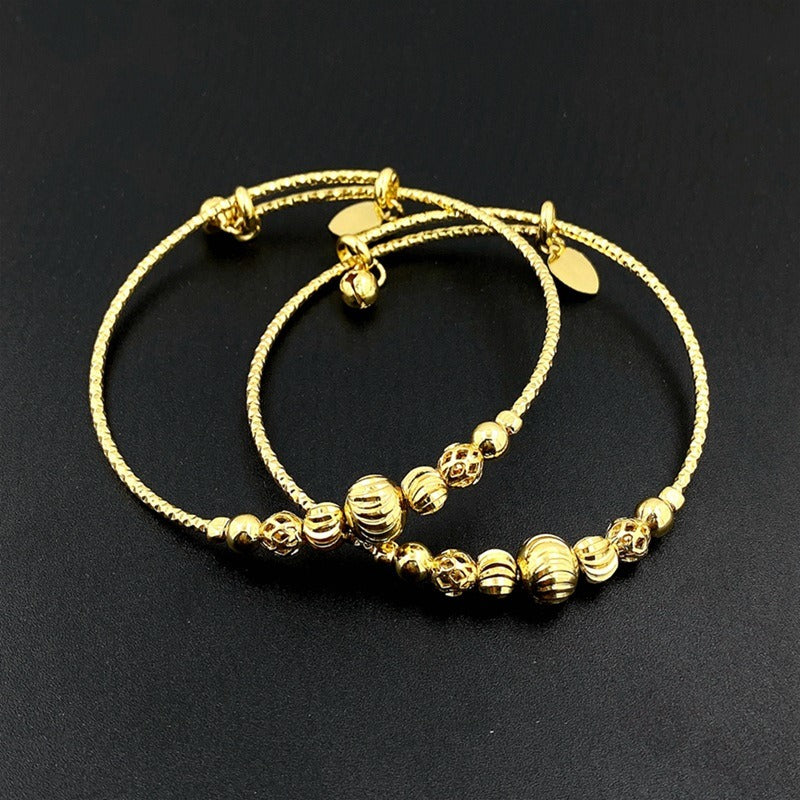Fashion Copper Plated Gold Bracelet Push Pull Beaded Gold Bell Women's Bracelet Gift Jewelry