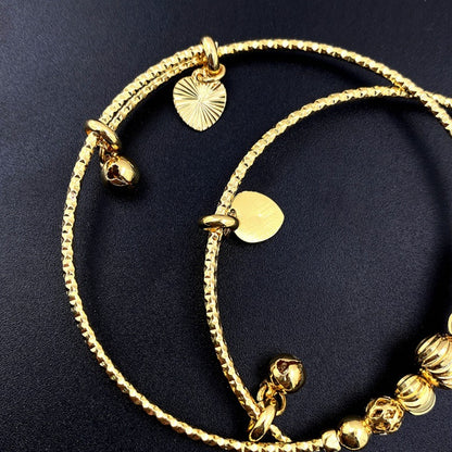 Fashion Copper Plated Gold Bracelet Push Pull Beaded Gold Bell Women's Bracelet Gift Jewelry
