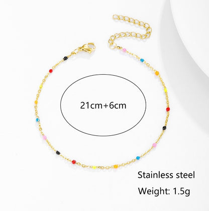 Dopamine style ankle chains with colorful beads inlaid with Bohemian style minimalist women's summer beach accessories