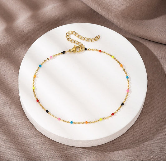 Dopamine style ankle chains with colorful beads inlaid with Bohemian style minimalist women's summer beach accessories