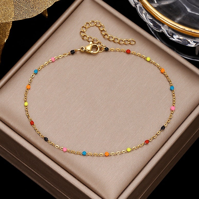 Dopamine style ankle chains with colorful beads inlaid with Bohemian style minimalist women's summer beach accessories